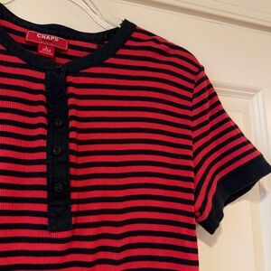Chaps Black and Red Striped Button-Up Shirt